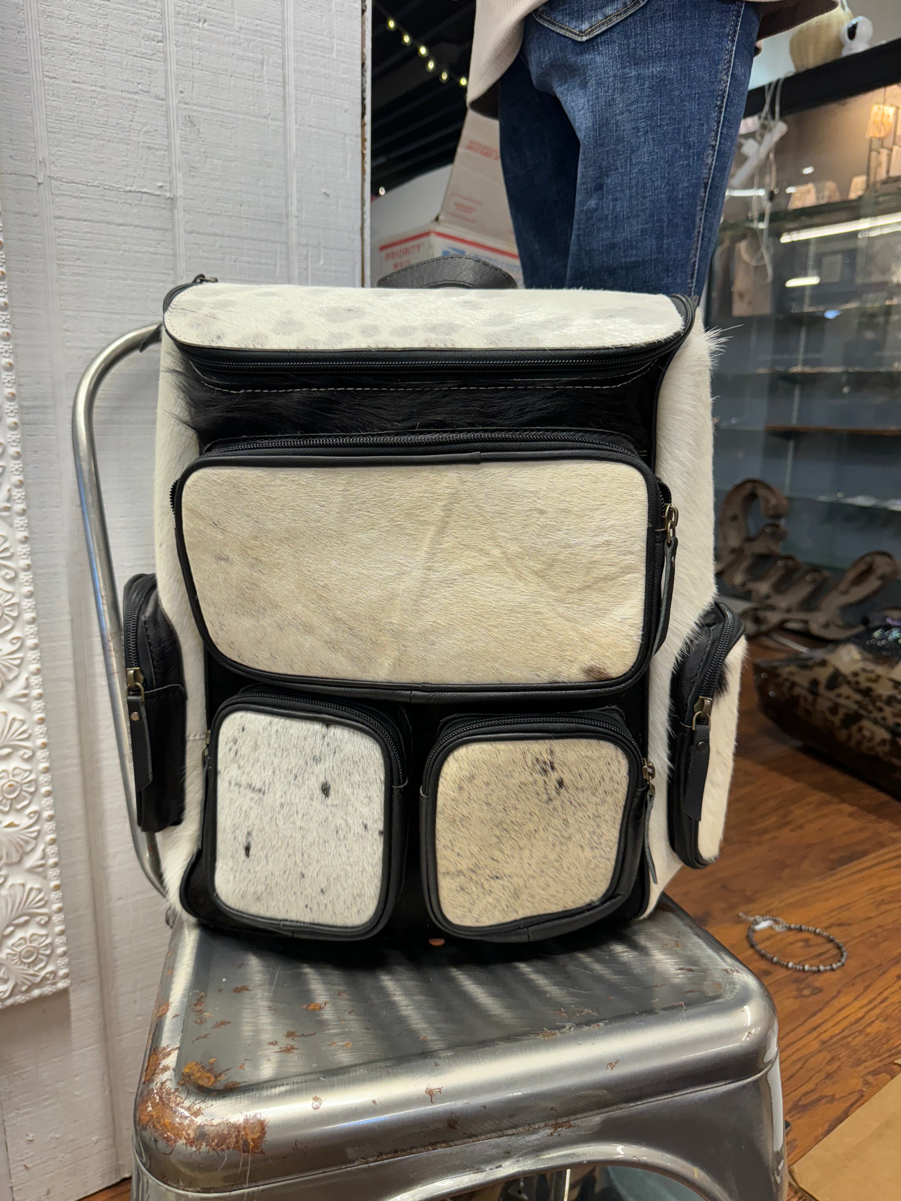 Extra Pockets Cowhide Backpack