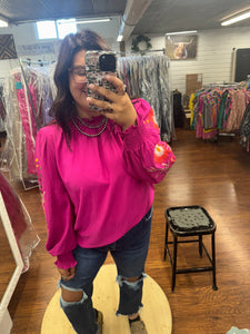 Magenta Embroidered High Neck