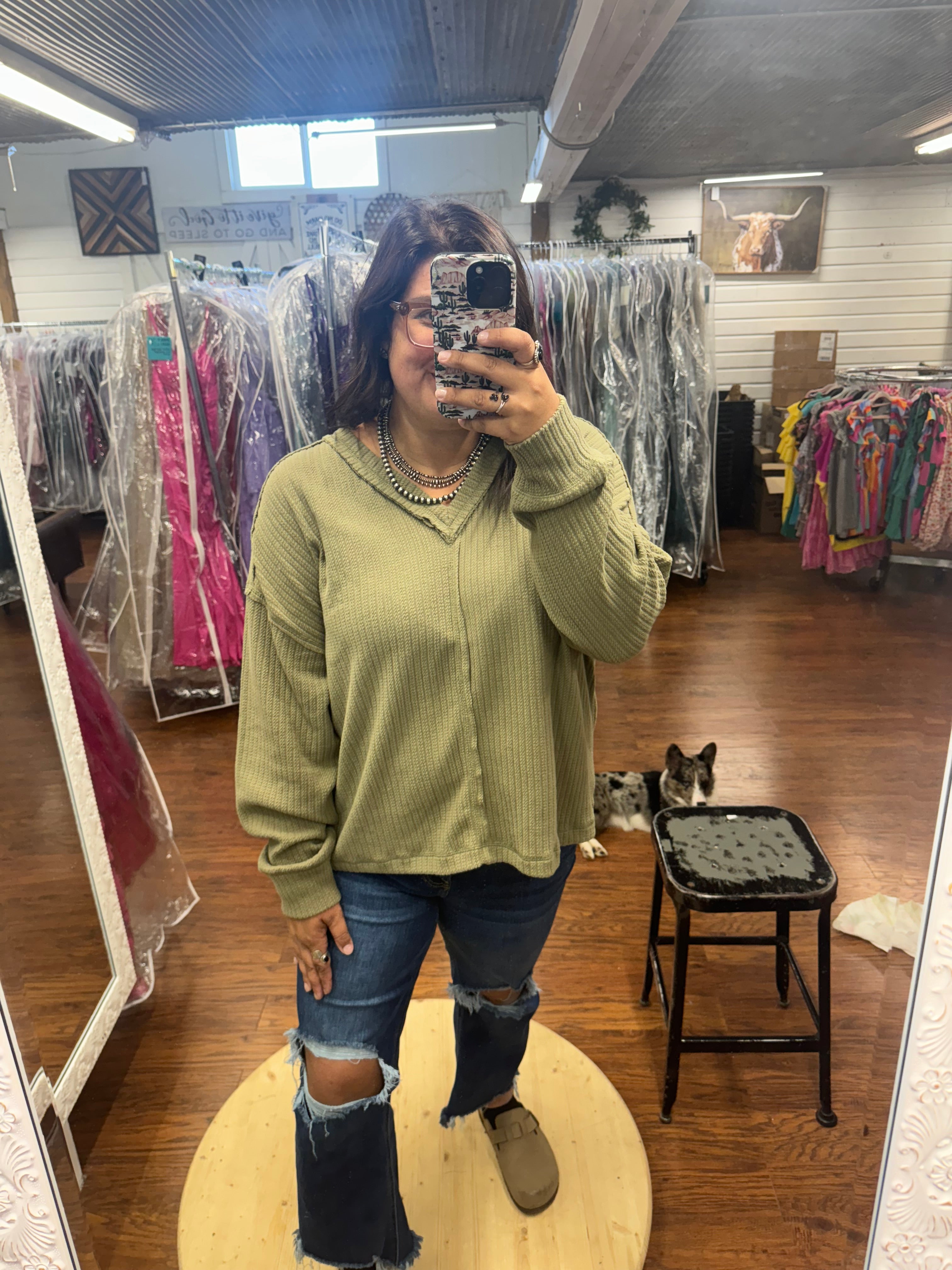 Green Soft Texture Long Sleeve