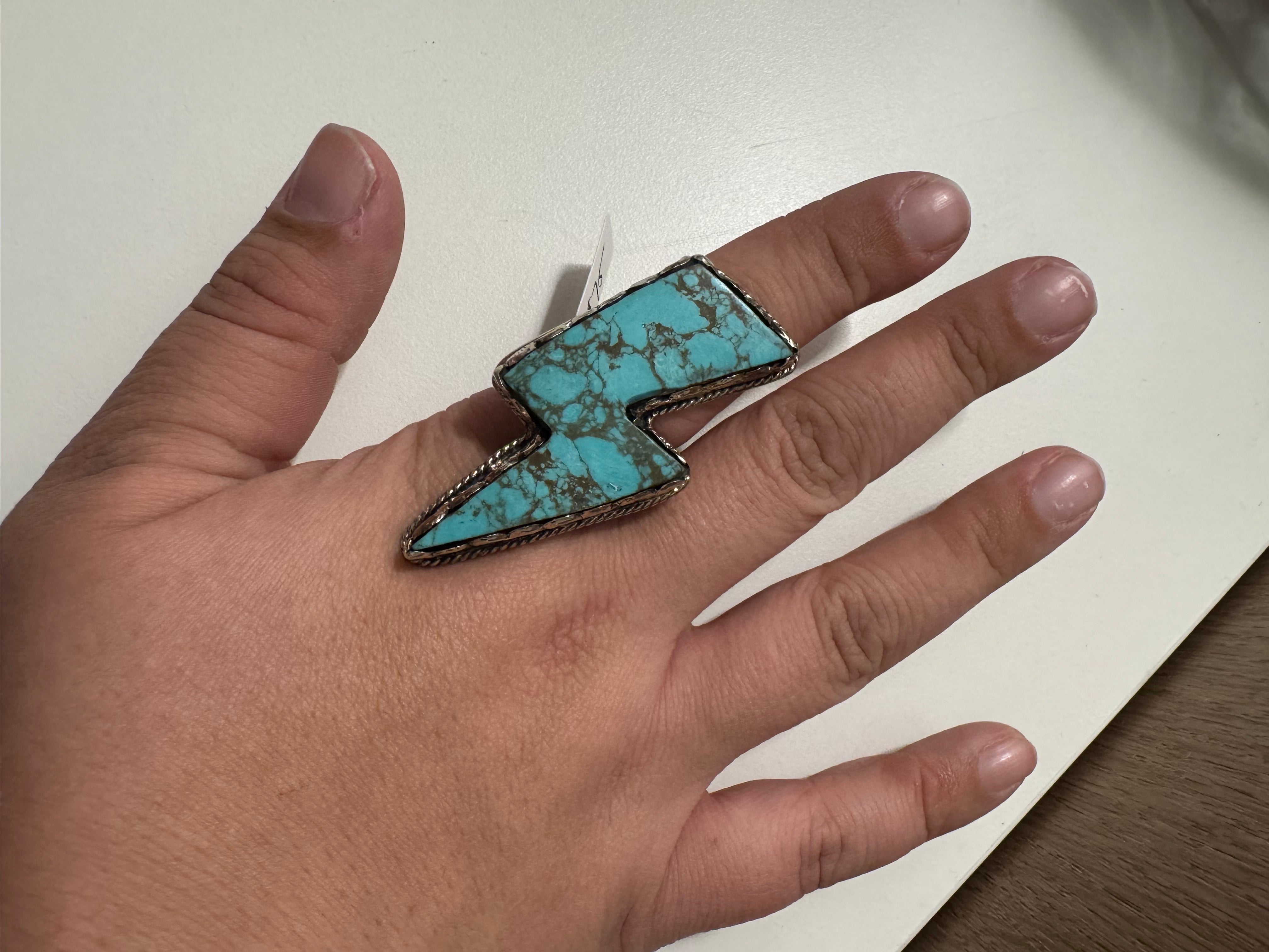 Turquoise Lightning Bolt Ring- Adjustable