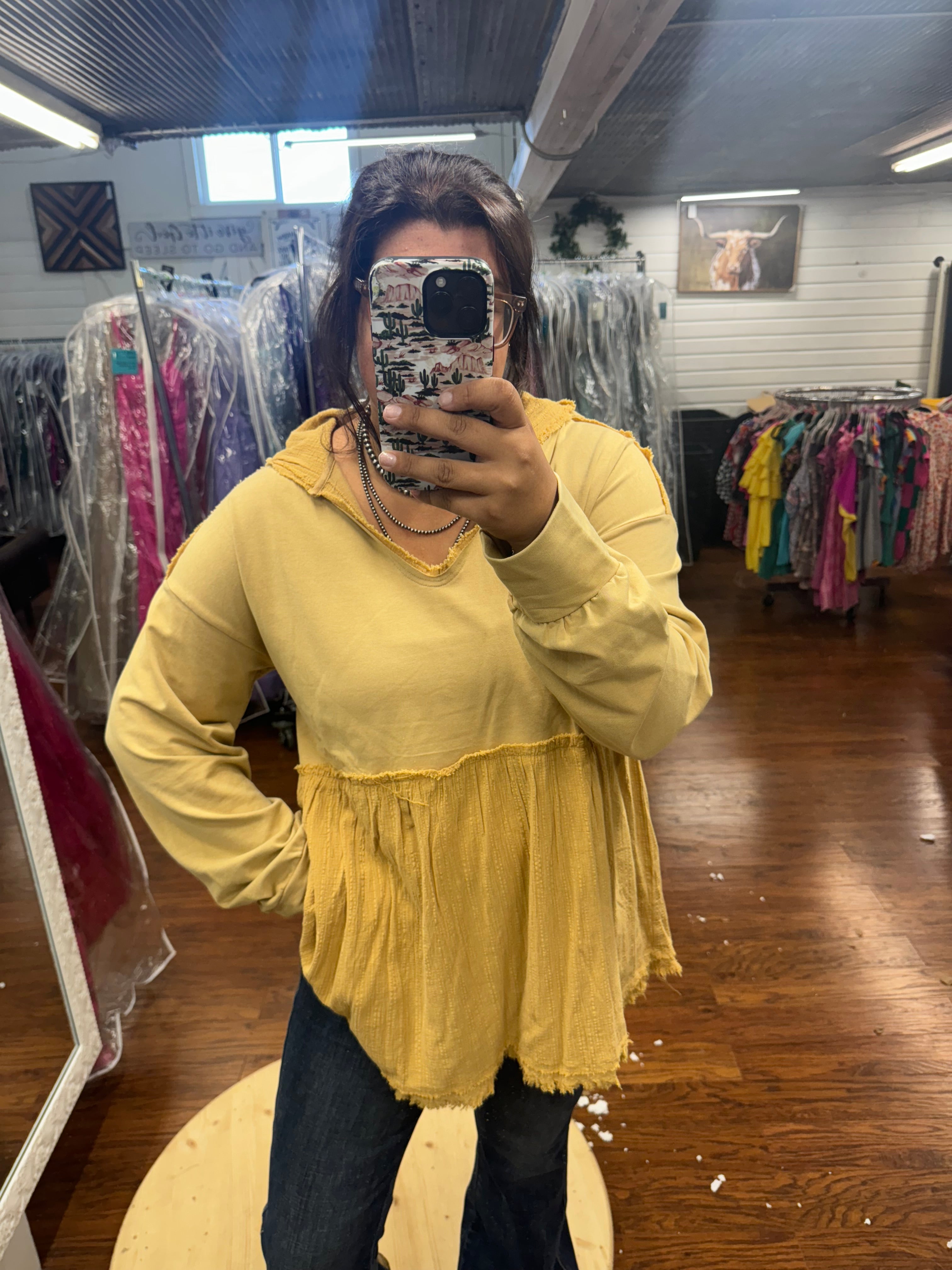 Yellow Hooded Top