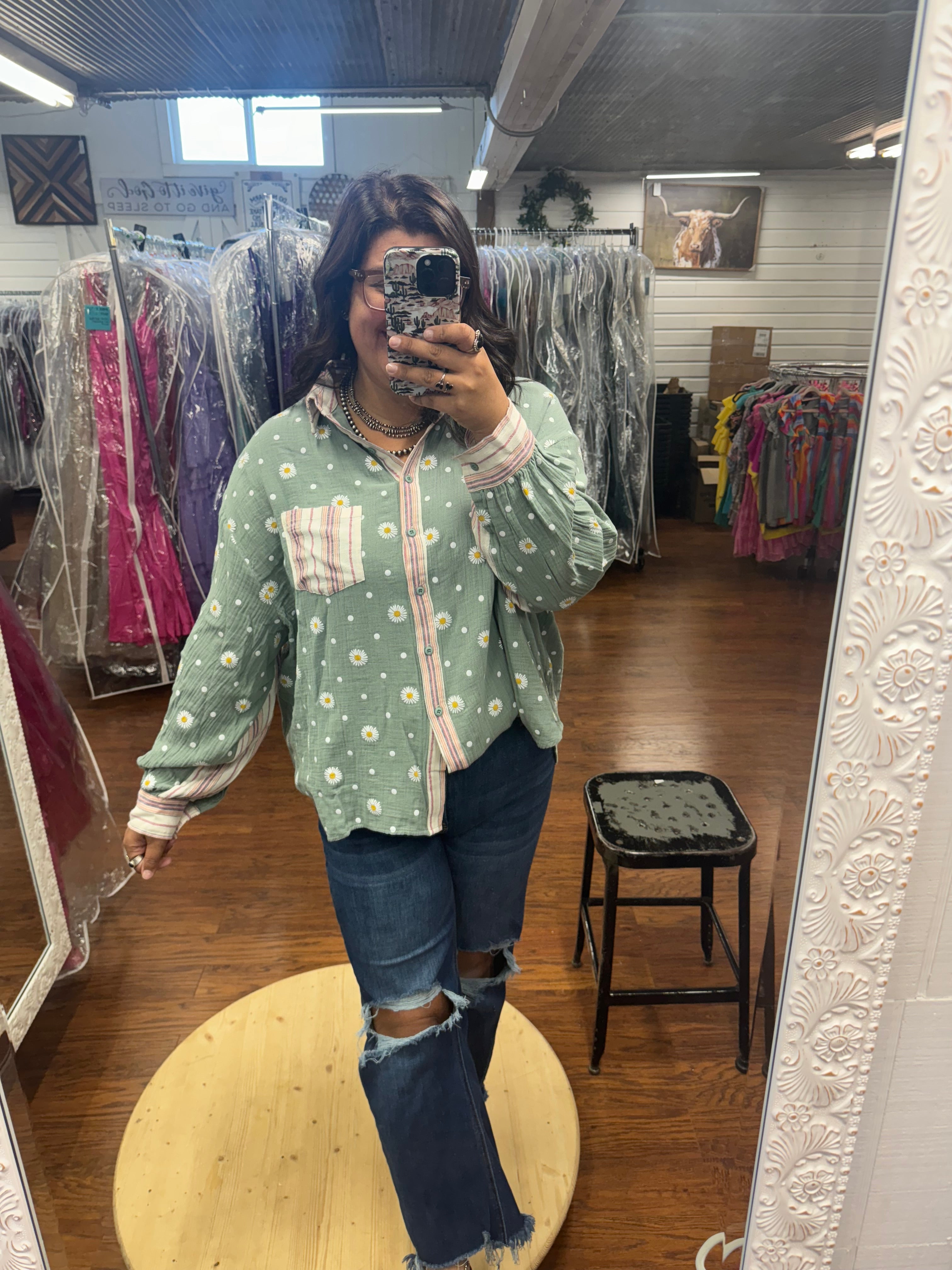 Green Daisy Dot Top