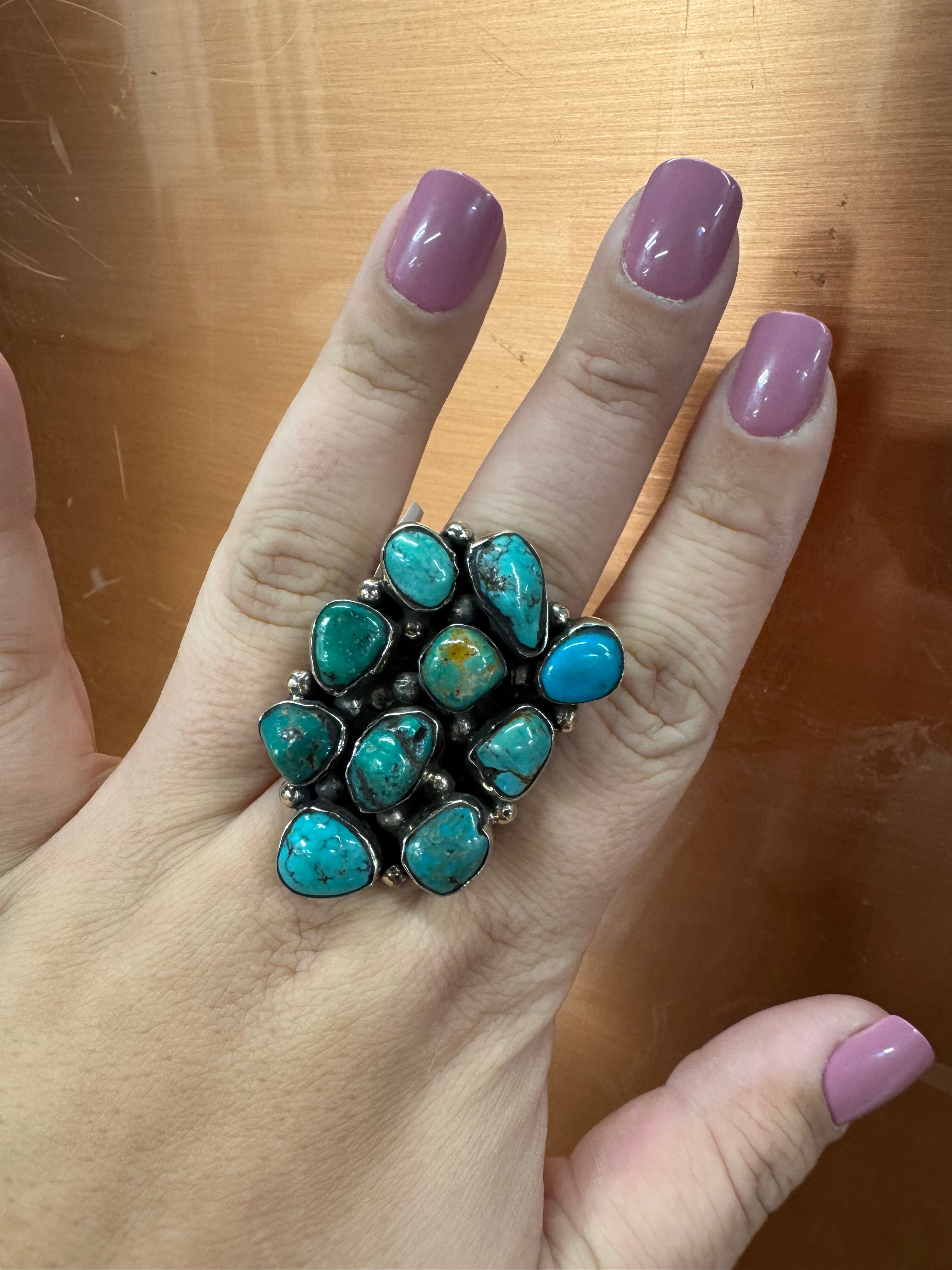 Turquoise Cluster Ring- Adjustable