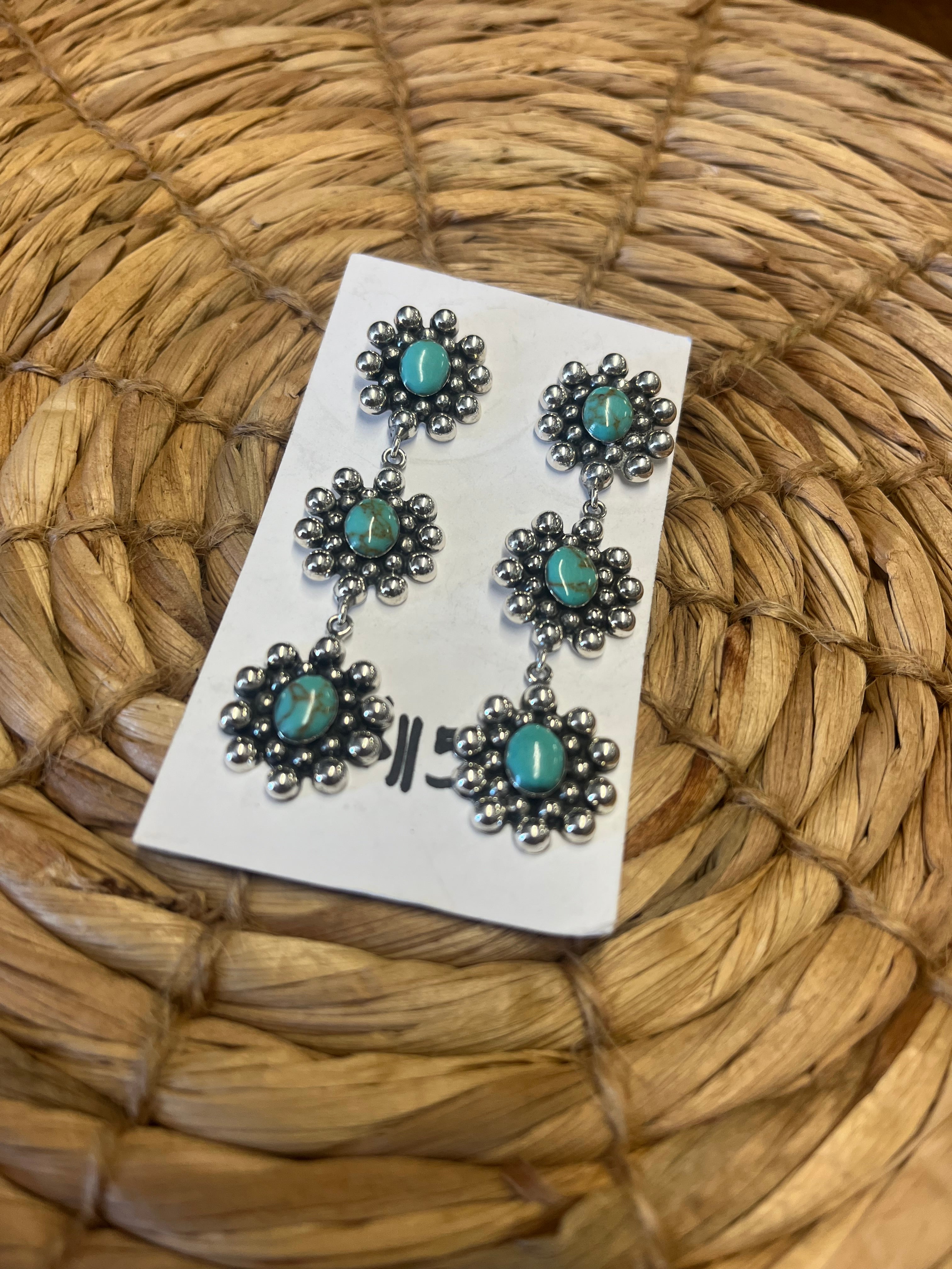 3 Flower Turquoise Earrings