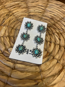 3 Flower Turquoise Earrings