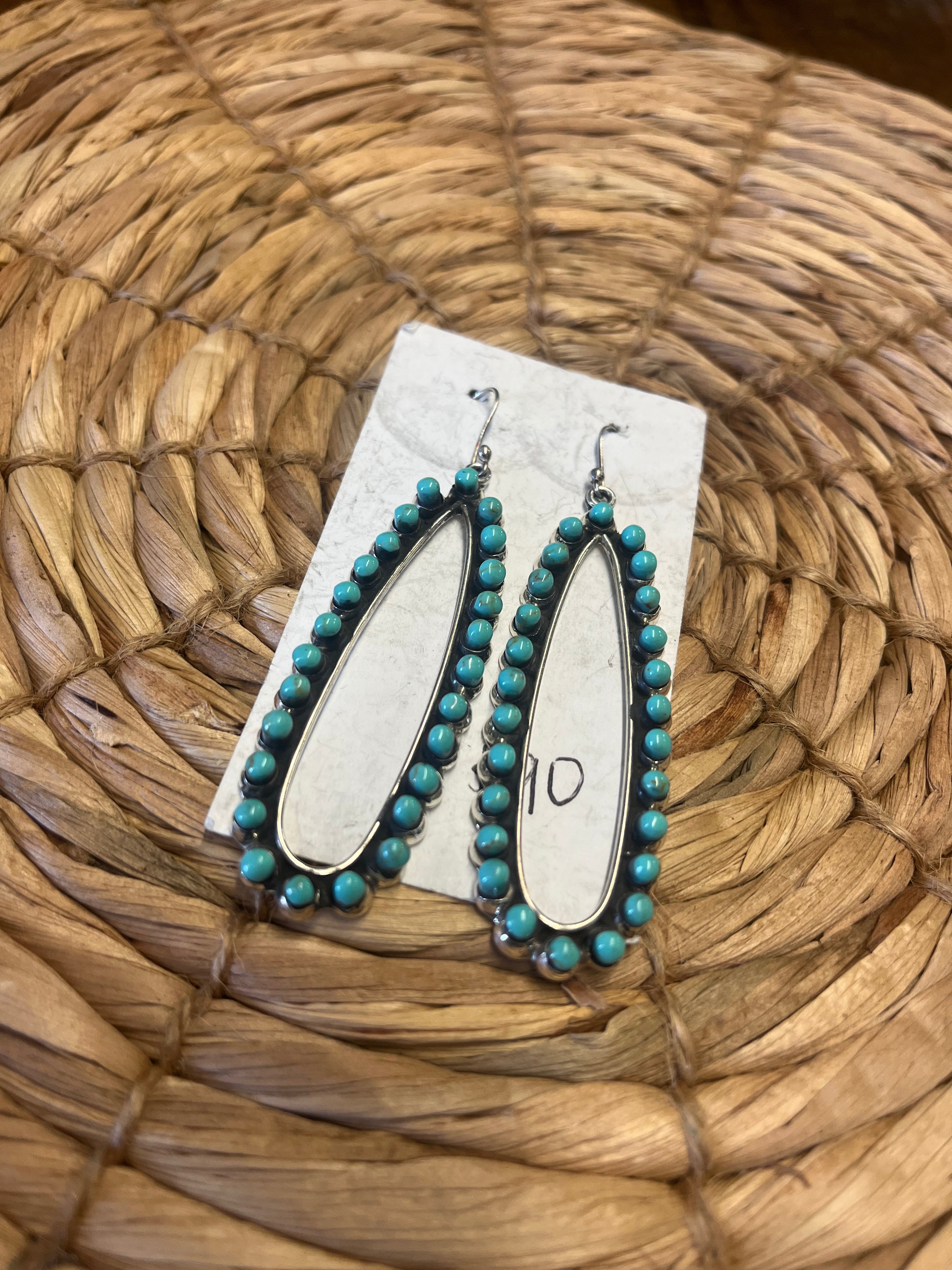 Turquoise Multi Stone Long Oval Earrings