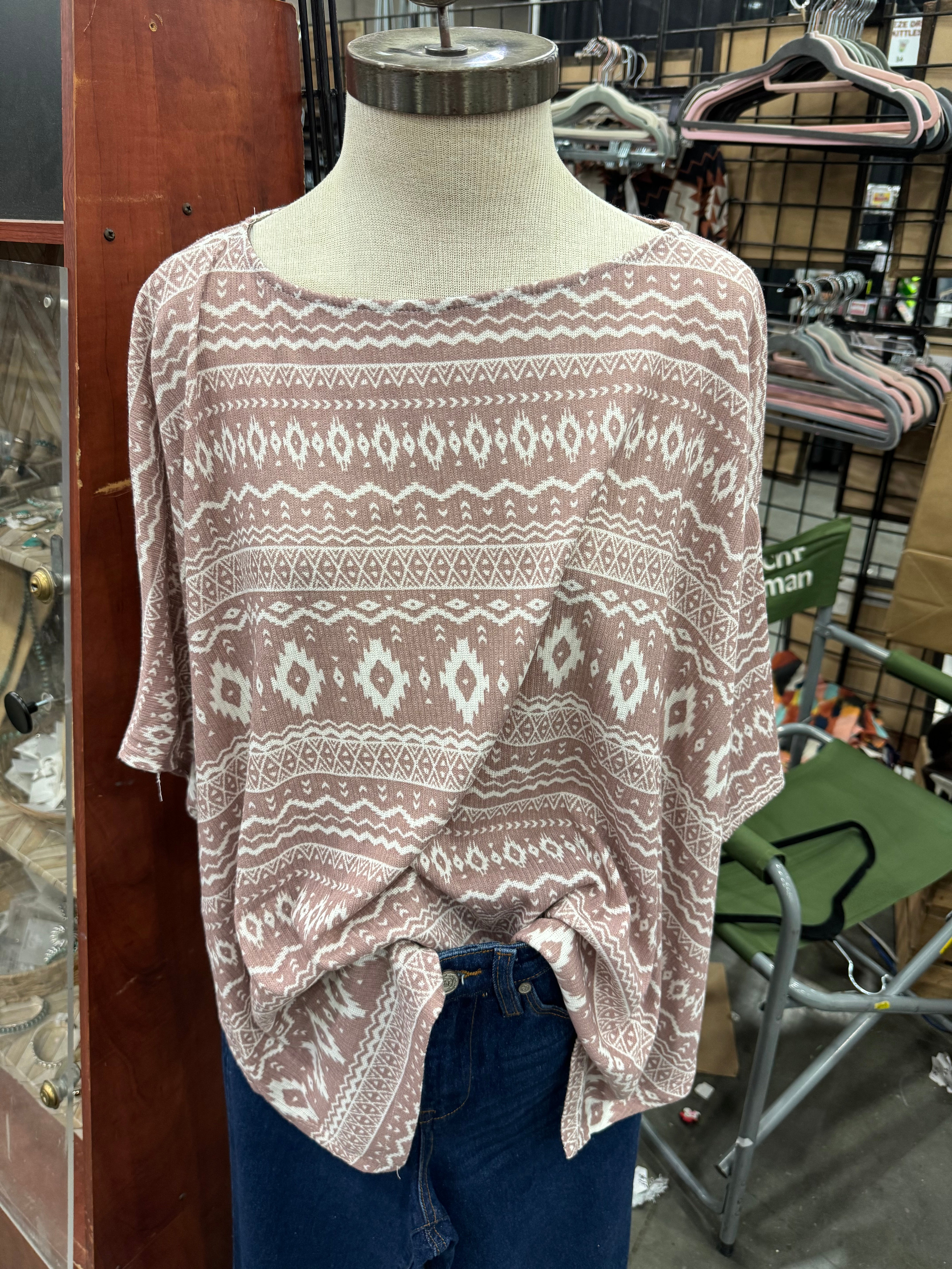 Mauve Aztec Waffle Top