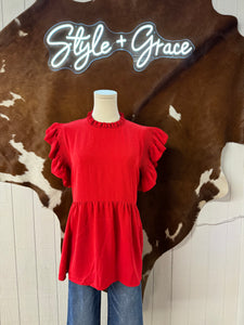 Red Ruffle Top